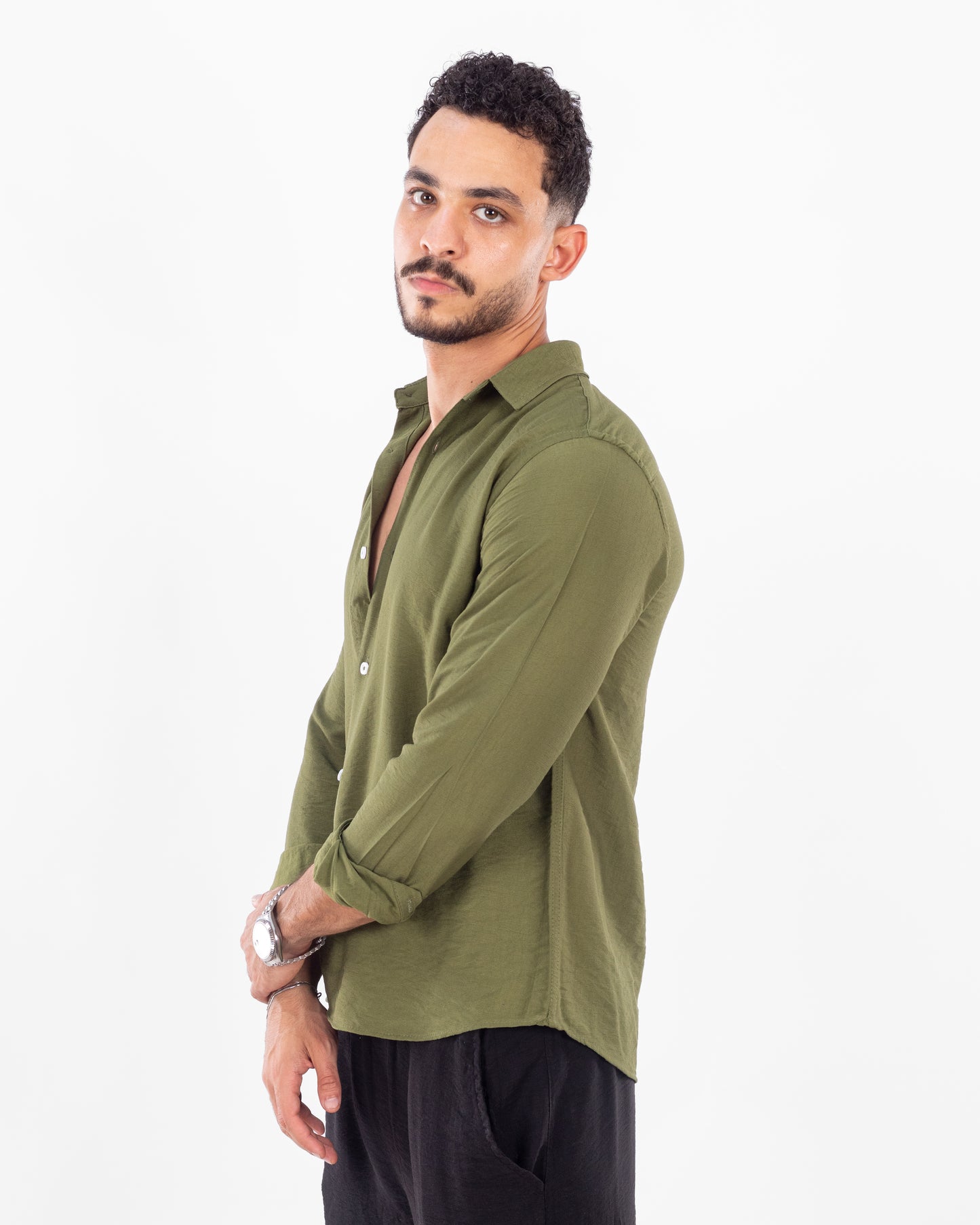 Men's Olive Linen Shirt