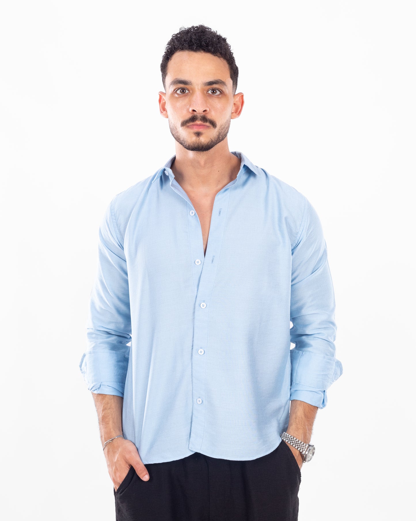 Men's Baby Blue Linen Shirt
