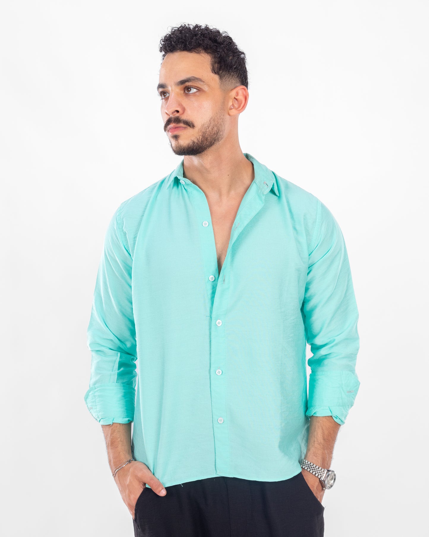 Men's Turquoise Linen Shirt