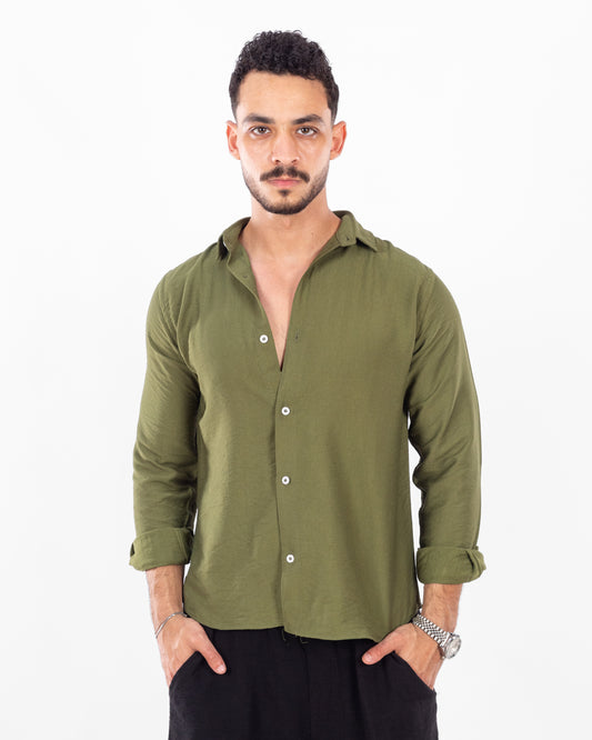 Men's Olive Linen Shirt